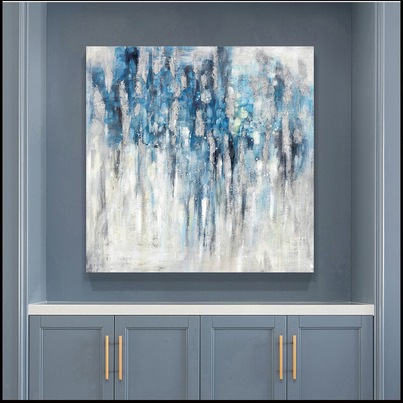 Abstract Wall Art Canvas Picture: Hand Painted Heavy Textured Blue and Gray