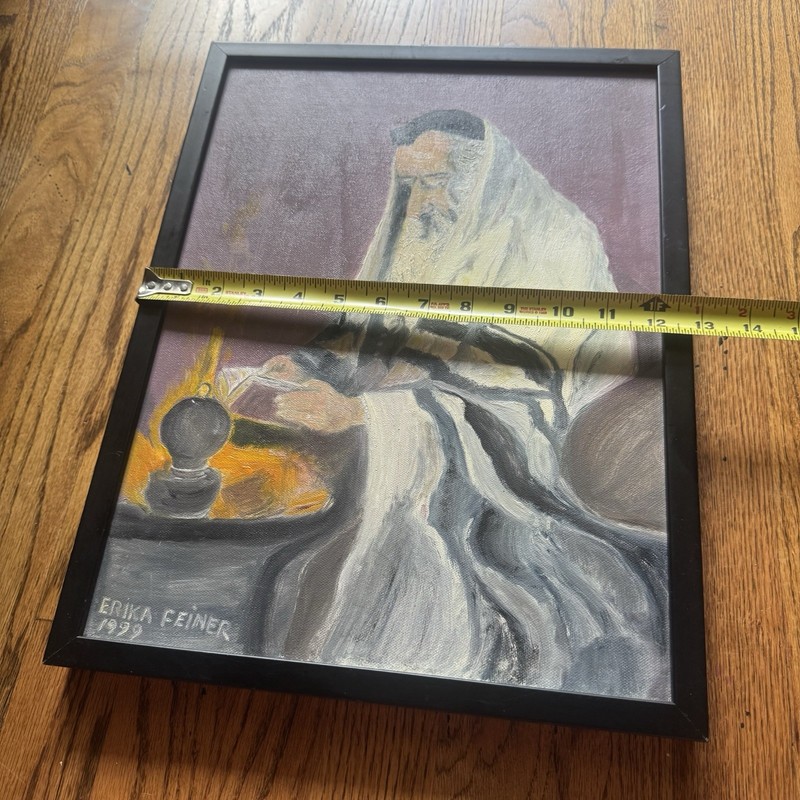 Vintage Original Signed Portrait Painting | Judaica Art Jewish Rabbi | Framed gallery