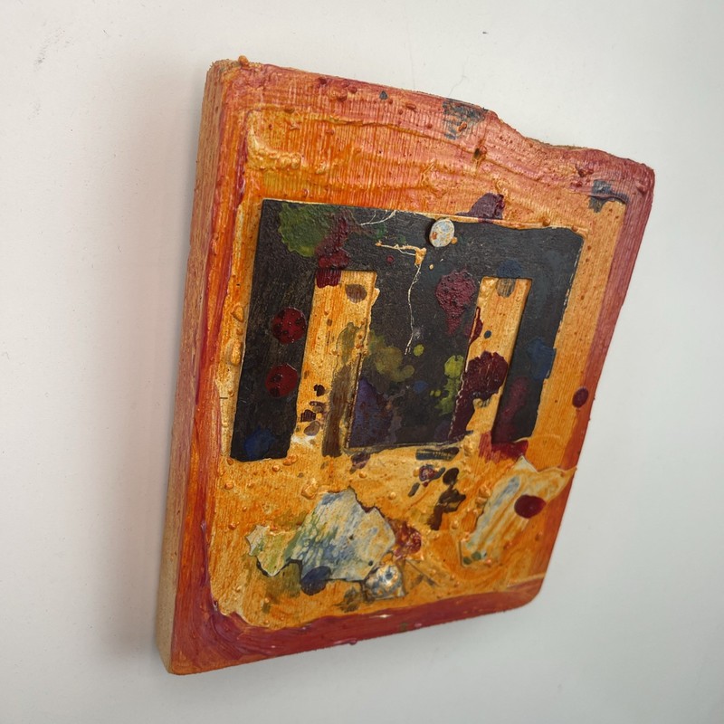 Original Abstract Painting Assemblage On Reclaimed Wood Signed gallery