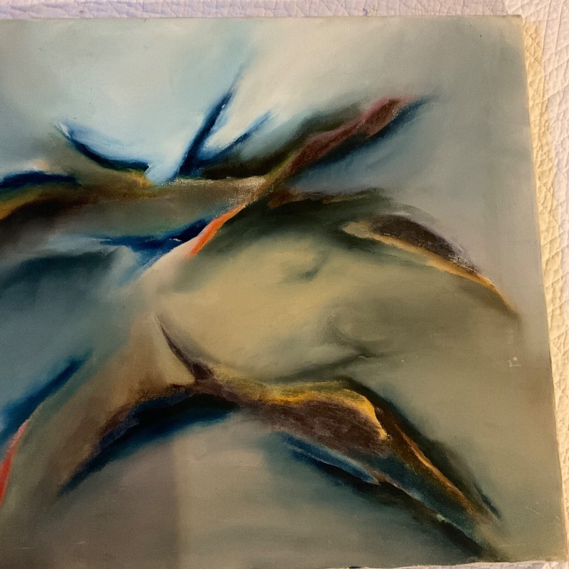 Vintage ABSTRACT hand painted original art oil PAINTING blues wall art gallery