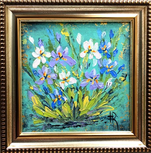 Original Oil Painting 4×4 in Wildflowers Framed Signed Impasto Art