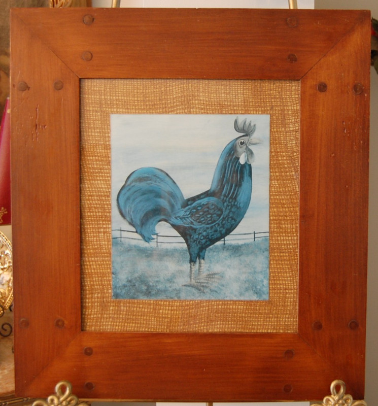 VINTAGE 92 FRAMED ORIGINAL EMMA STUBBS HUNK RUSTIC PRIMITIVE FOLK ART ROOSTER I