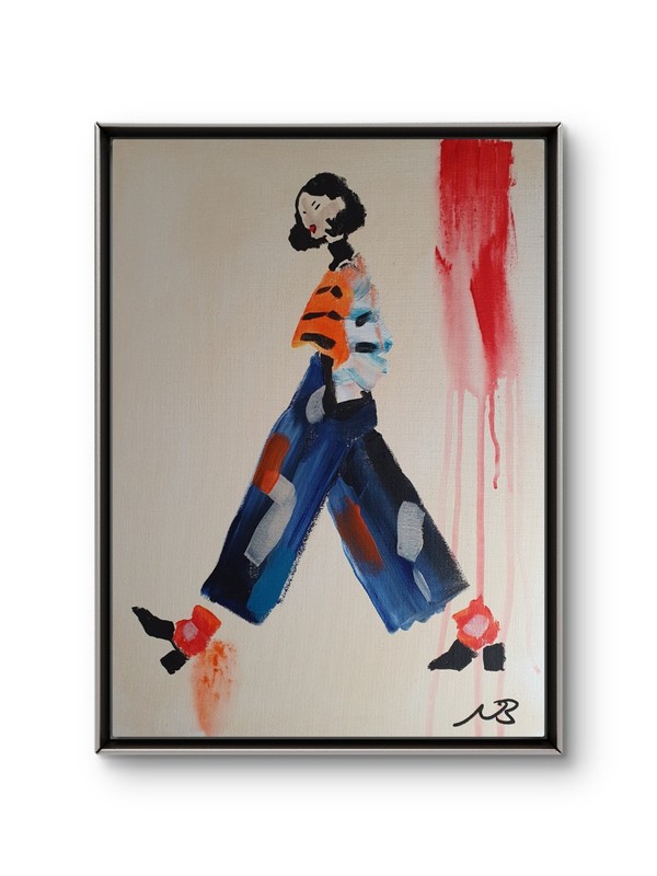 STYLISH WOMAN 12×16 COLOURFUL MODERN ART ACRYLIC PAINTING ON CANVAS HOME DECOR