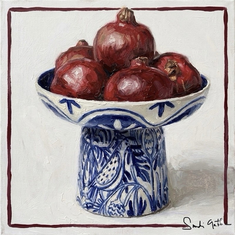 Oil Painting Original Still Life OOAK Art Home Deco Gift 12”x12” Real Pomegranat