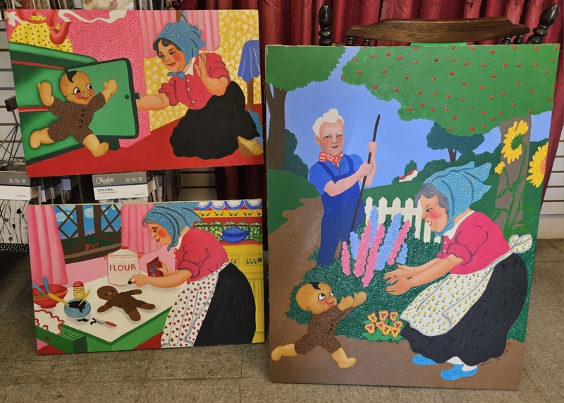 GINGER BREAD MAN Fairytale Kids Room DAY CARE Three Large Oil Paintings SIGNED