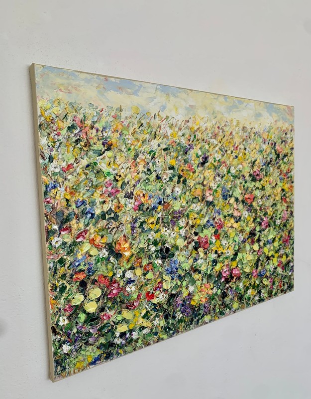 Abstract Flower Field Impasto Oil Painting on Canvas Summer Landscape Painting gallery