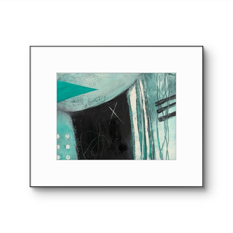OOAK Original Cold Wax & Oil Small Painting 5×7 Paper Abstract Teal Turquoise