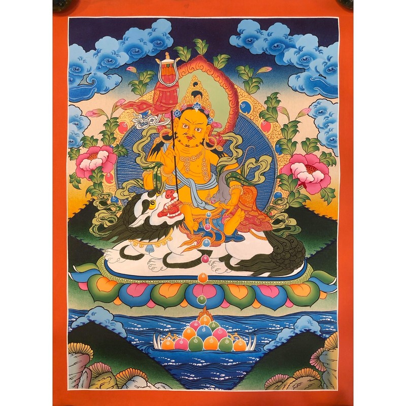 Master Quality 24k Vaisravana , Yellow Dzambala Thangka, Kubera Thanka Art