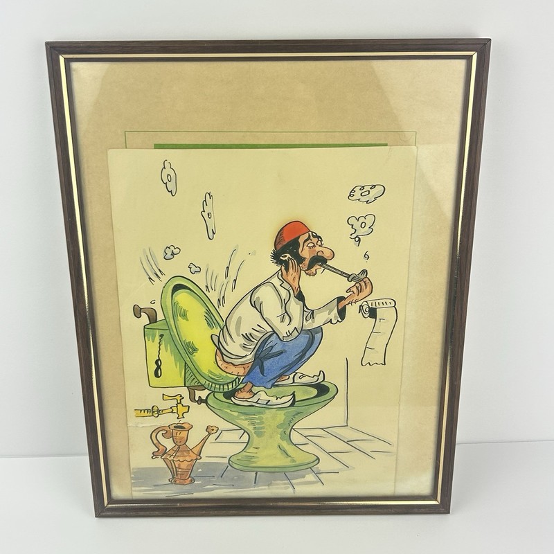 Original 1920’s Water Color Humor Painting Constantinople Street Art 8.25”x11”