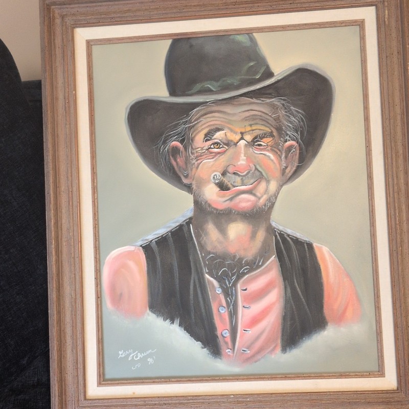 Signed Original Oil Cowboy Portrait Painting Realism Framed 1990