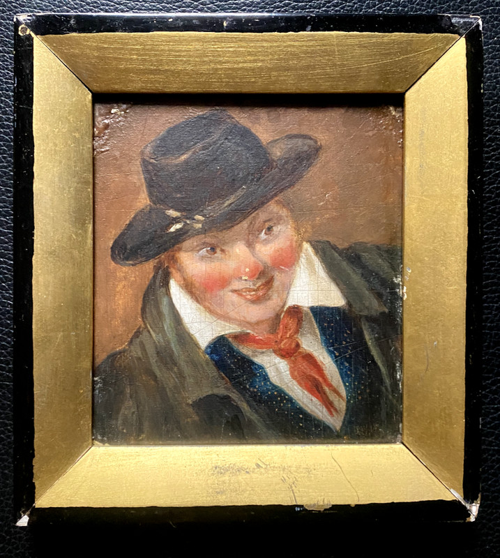 Oil Painting Portrait Male Portrait With Hat Frame For Restoration Circa 1830