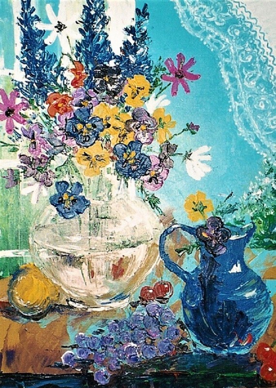 5×7 print of painting Floral Bouquet RYTA Summer Folk Art Flowers Spring Easter