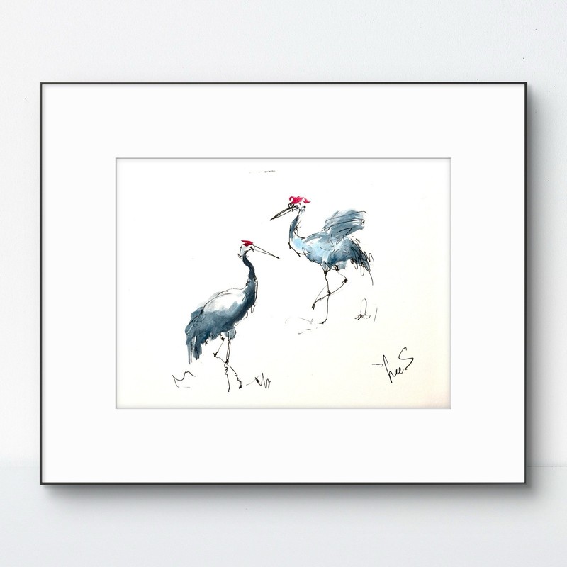 SAMATOWIC Cranes 9×12 Paper Abstract Expressionism Signed Original Fine Art 30