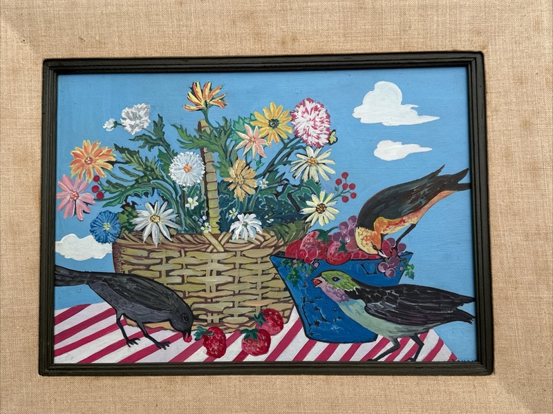 JANICE LAVOOS PAINTING CALIFORNIA MODERNIST ILLUSTRATOR LISTED BIRD FLORAL 14" gallery