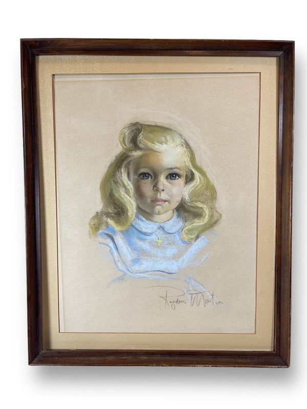Royden Martin Pastel Childs Portrait Framed 1950’s 1960’s