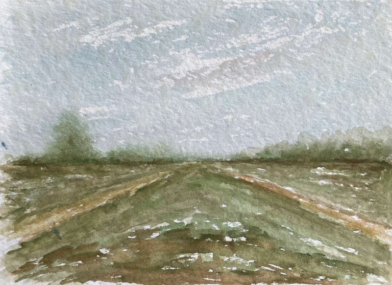 NATURALIST WEITE LANDSCHAFT IN SCHWEDEN SKANDINAVIEN MODERNES AQUARELL 23,5X17,5