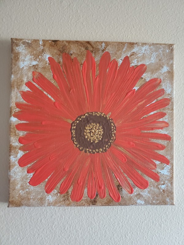 Handmade Painting Acrylic Wood Frame 10×10 Art Decor Gerbera Flowers