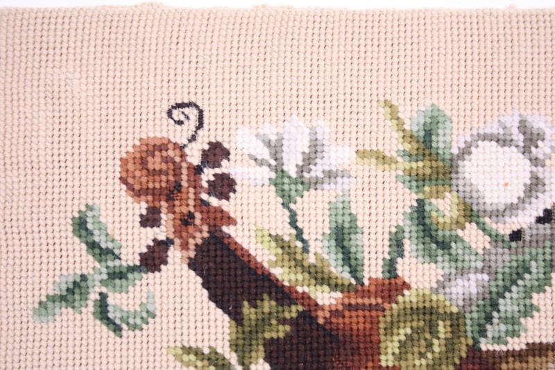 Hand Stitched 14” Needlepoint Victorian Style Still Life Violin Flowers on Board gallery