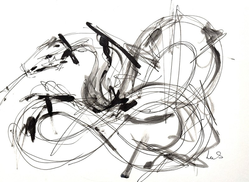 SAMATOWIC Original Abstract Snake 9x12 Black Ink Handmade Signed Fine Art 27 gallery