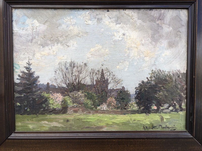 19th c. James Hamilton Mackenzie Framed Oil on Board Scotland Castle Landscape gallery