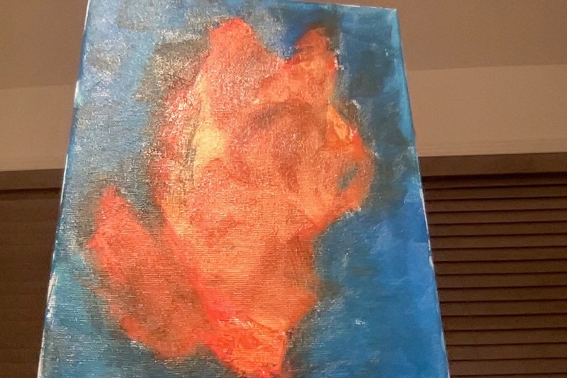 Red Abstract Kitten Oil Painting on Canvas 10 X 8 inches