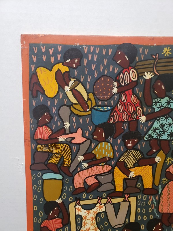 Weya African Folk Art Painting From Zimbabwe 12 X 12 Village Life gallery