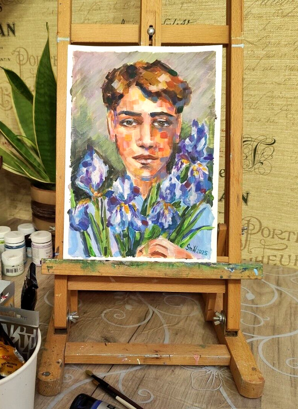 Original Art Man Modern Portrait Iris Inspiration Abstract Painting Bright Color gallery