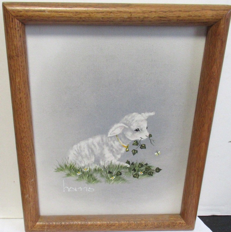 PEGGY HARRIS «LITTLE LAMBSY DIVEY» ORIGINAL OIL ON CANVAS PAINTING SIGNED