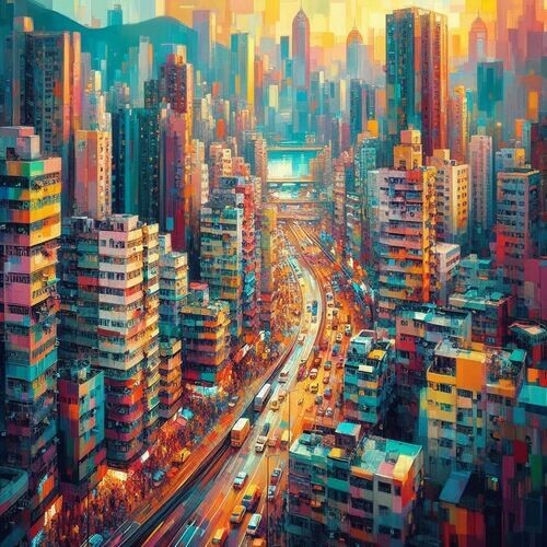 Hong Kong Urban Touch – Oil Painting (Digital Image)