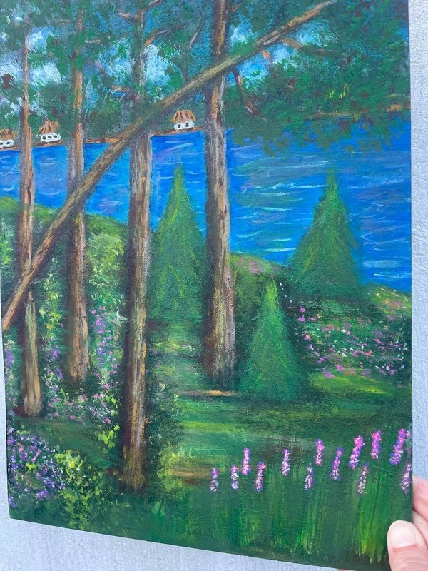 Green Forest Landscape Original Acrylic Painting Misty Pine Fine Art 1 0x 14 in gallery