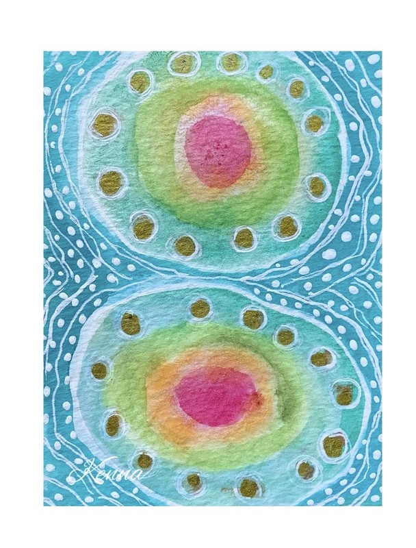 ACEO By Kenna Abstract Painting Original Watercolour 2.5” X 3.5” Signed ÀTC