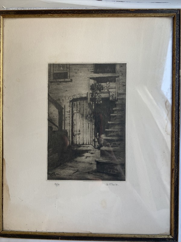 Antique 1907 Pencil Drawing Sketch of Door / House Signed B. Stoala? #2C