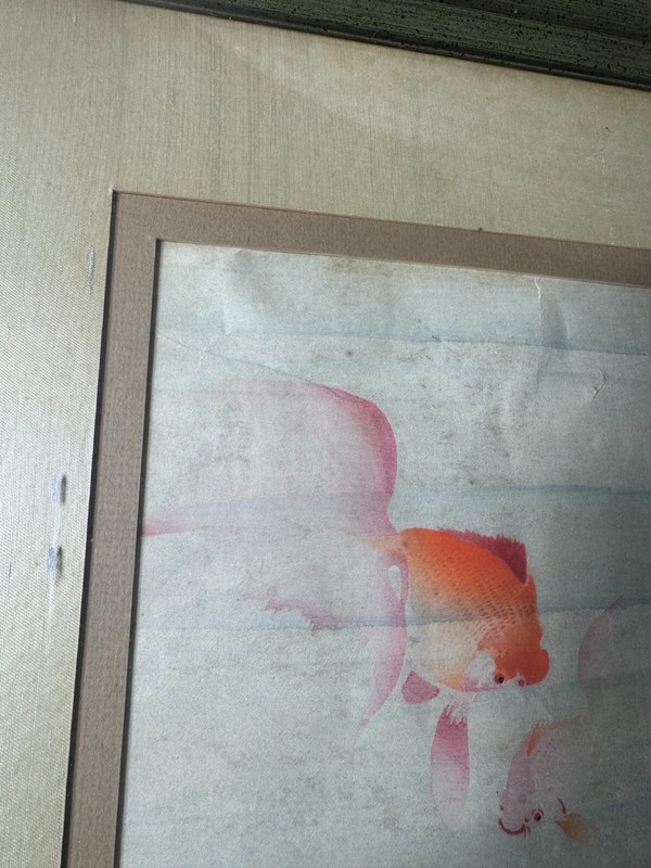 Rare Ohara Koson (1877 - 1945) "Two Koi Fish" Watercolor Painting -Signed/Framed gallery