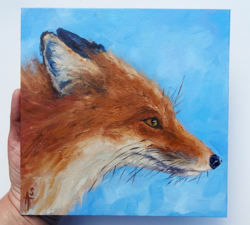 Fox Painting Animal Head Portrait Original Art 8" by 8" Woodland Wall Art gallery