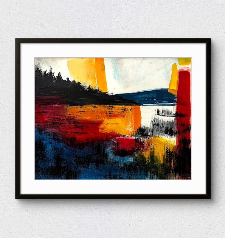 Sloog Original Art Colorful Abstract Landscape Wall Art Frameable on Paper 11x14 gallery