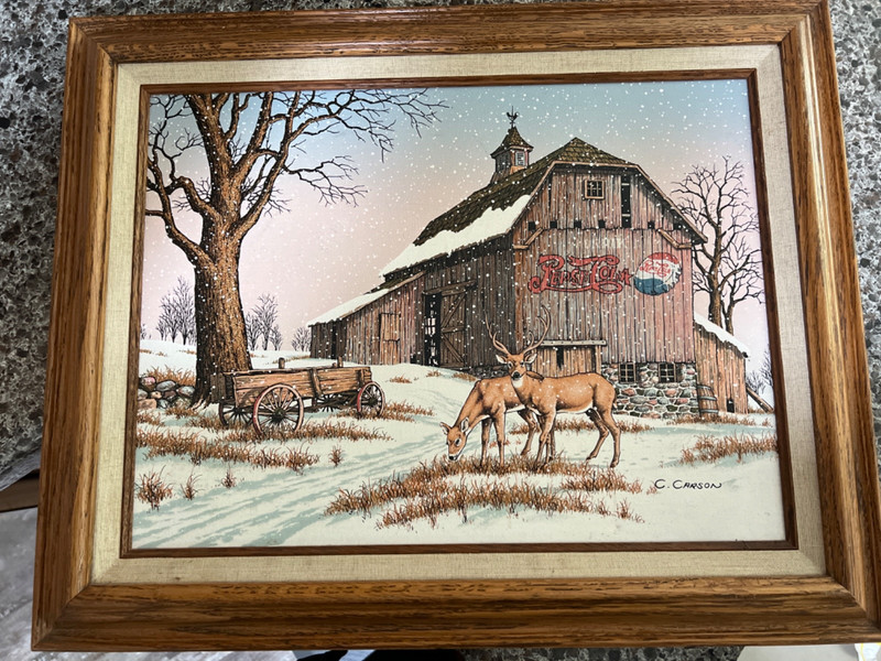 c carson signed farm painting/ Pepsi Cola/ Deer/ Barn