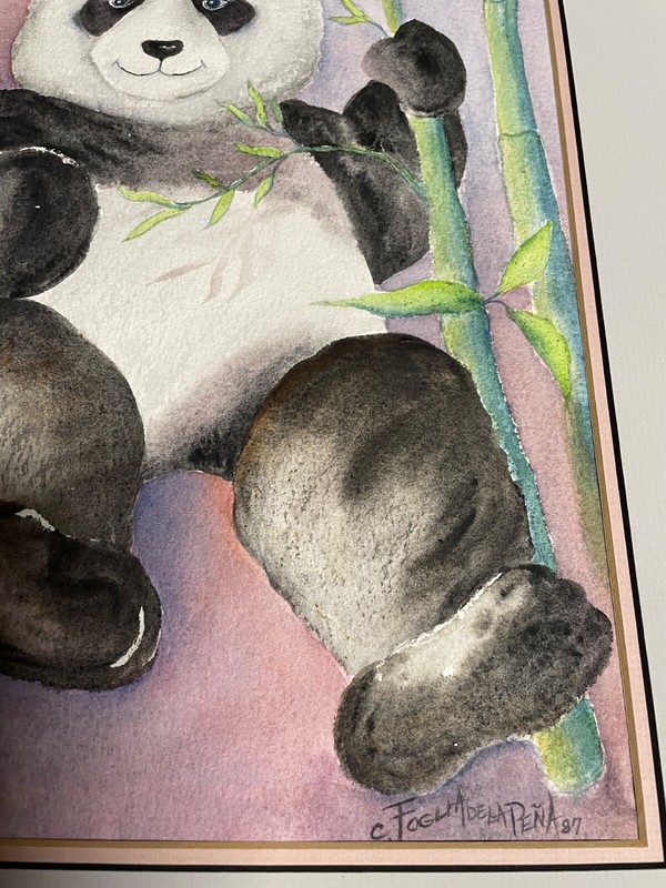 PANDA BEAR WATERCOLOR PAINTING, Original Signed/Framed. By: C Foglia dela' Pena gallery