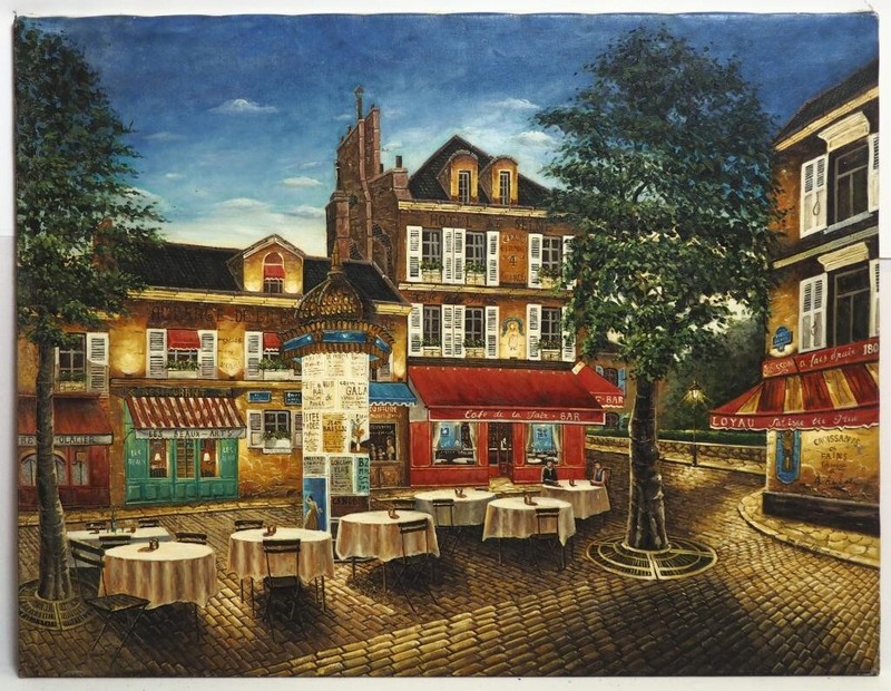 OIL ON CANVAS PAINTING OF FRENCH OUTDOOR CAFE gallery