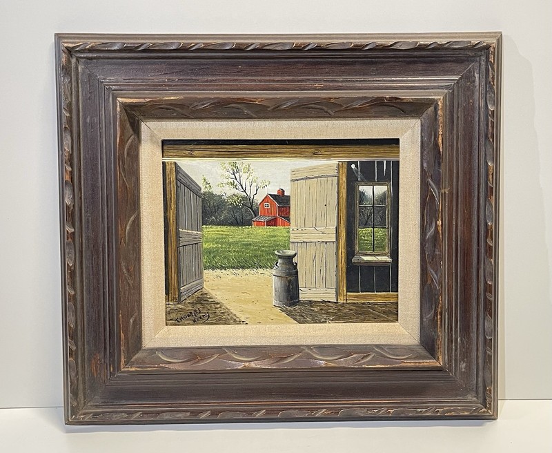 Vintage Thomas Kerry Barn Scene Painting On Board Framed Signed