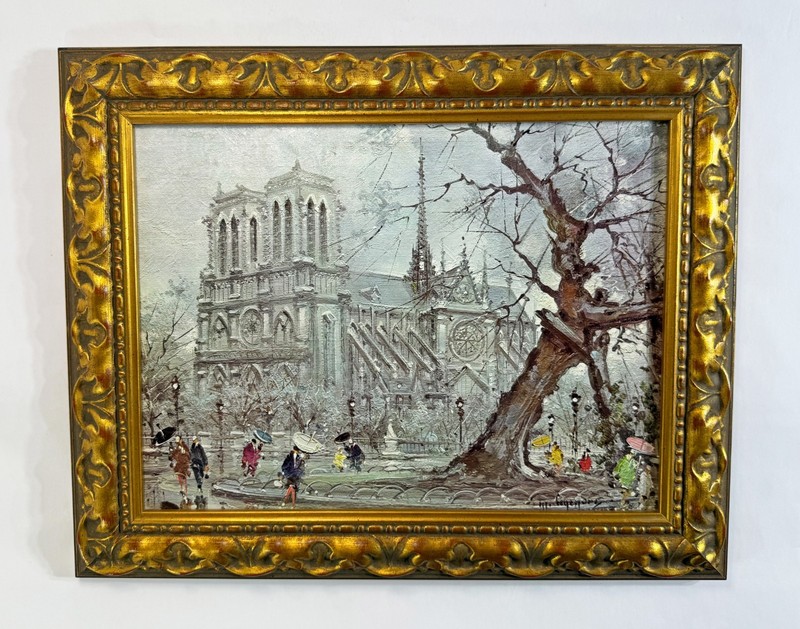 Maurice Legendre Oil Painting Notre Dame Paris Signed French Cityscape 17×14″