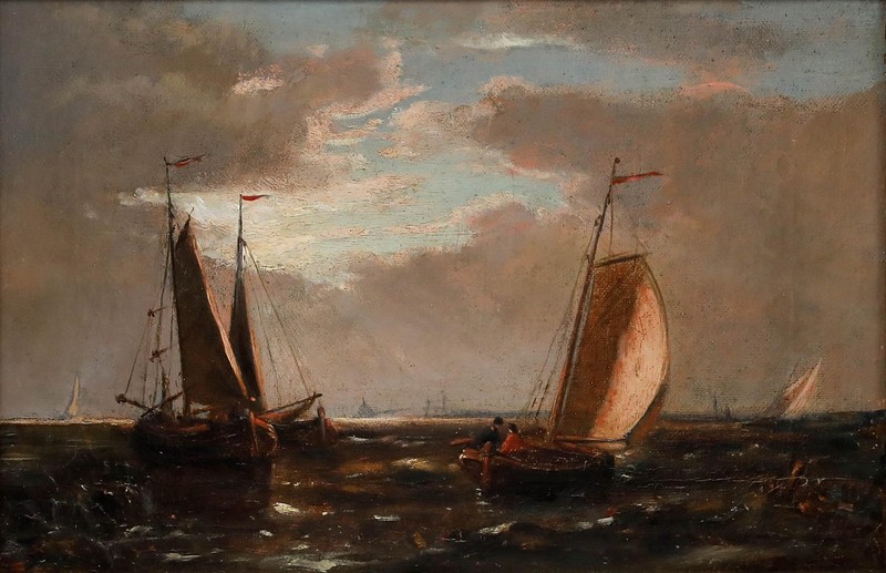 Framed Late 19th Century Oil - Sailing at Sunset gallery