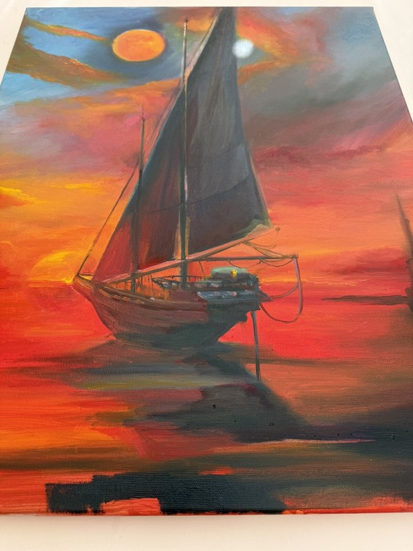 Original painting oil, 16x20 inch, Nautical landscape, Wall Art Decor, Home gift gallery