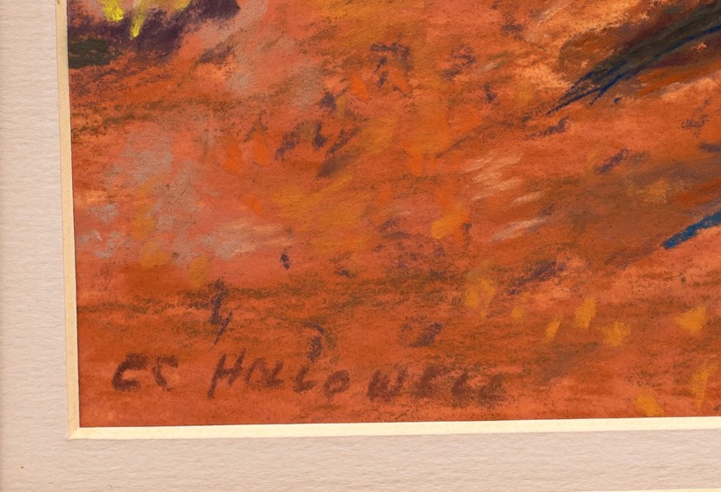 Vintage Southwest Desert Landscape Pastel, Signed EC Hollowell gallery