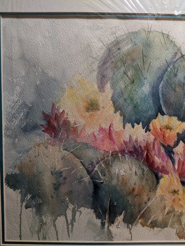 BLOOMING CACTI CACTUS SOUTHWEST WATERCOLOR PAINTING Matted Signed (Moving Sale) gallery
