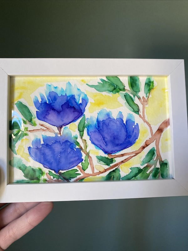 Magnolia,flowers,abstract,4/6,original painting On Paper,framed
