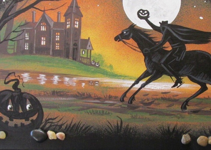 ACEO PRINT OF PAINTING RYTA HALLOWEEN VINTAGE STYLE ART SLEEPY HOLLOW HORSEMAN