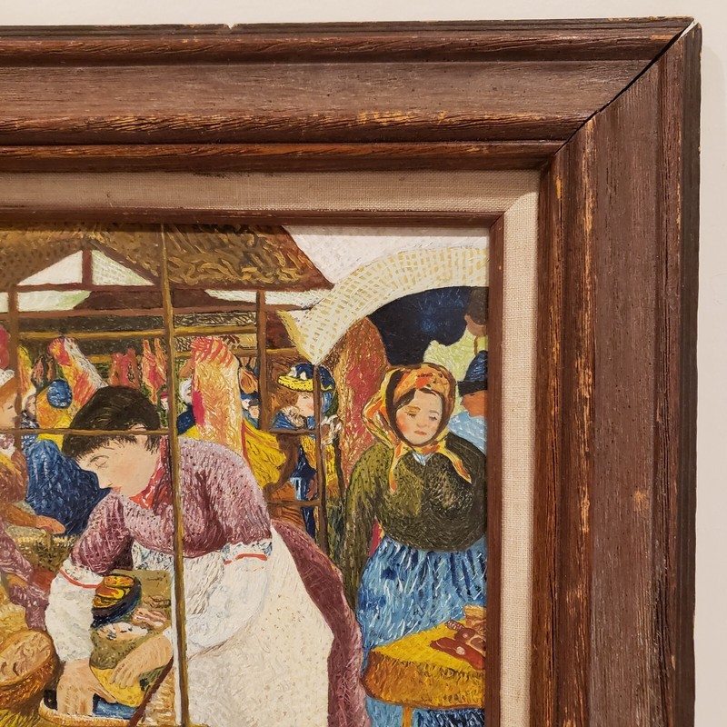 Mom at Pork Stand Market Scene Oil Painting Framed Art (17" x 14") gallery