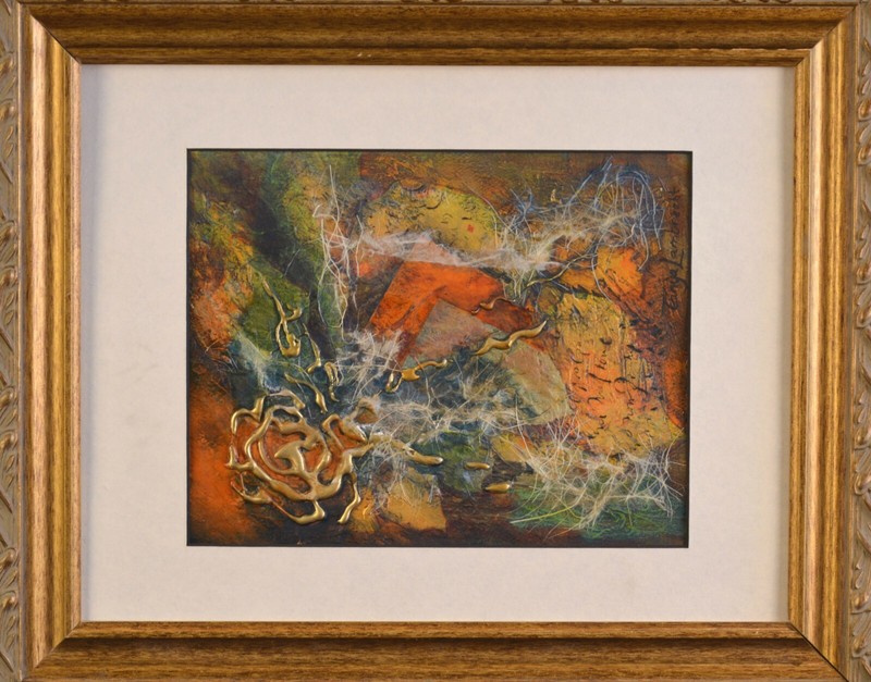 Framed Colorful Abstract Mixed Media Collage Painting – Montana Tanya Lambrecht
