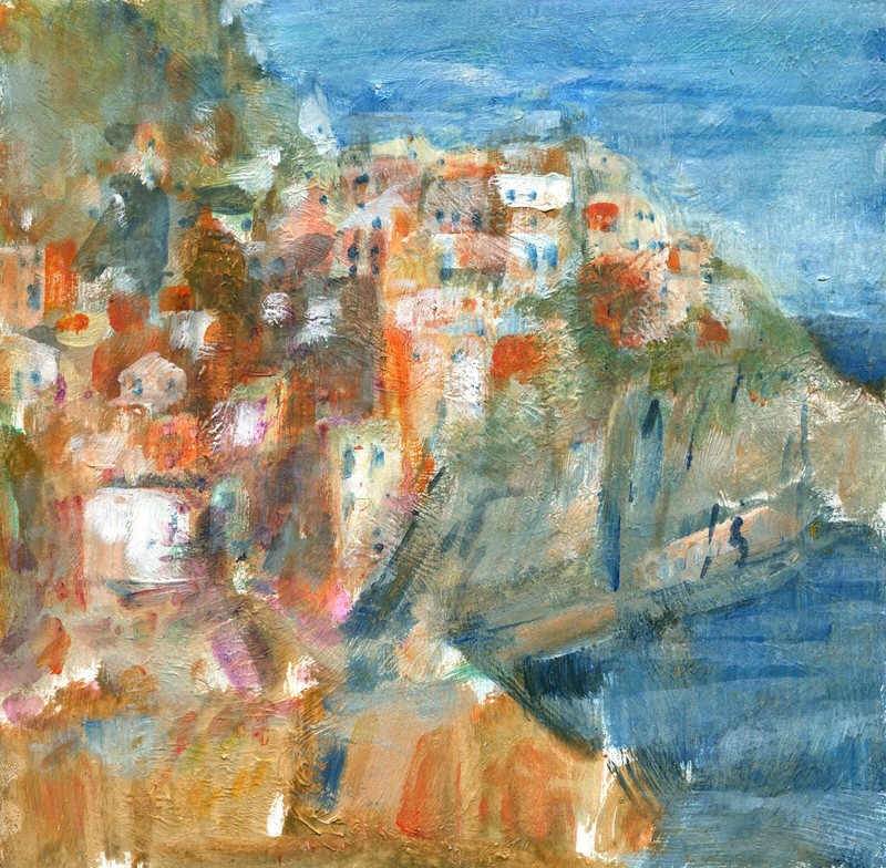 Santorini, Greece 7x 7 in. Acrylic on archival panel Hall Groat Sr.