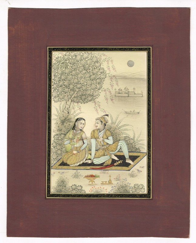 Prince & Princess Seated At Side Of Lake On Carpet Fine Art 7.5×9.5 Inches
